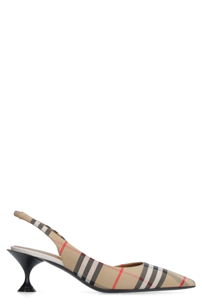 Shop Burberry Vintage Check Motif Pointy-toe Slingback In Beige