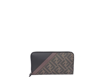 Shop Fendi Ff Diagonal Continental Wallet In Brown