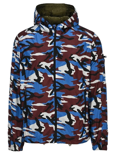 Shop Prada Camouflage Print Reversible Windbreaker In Camouflage Blue Burgundy