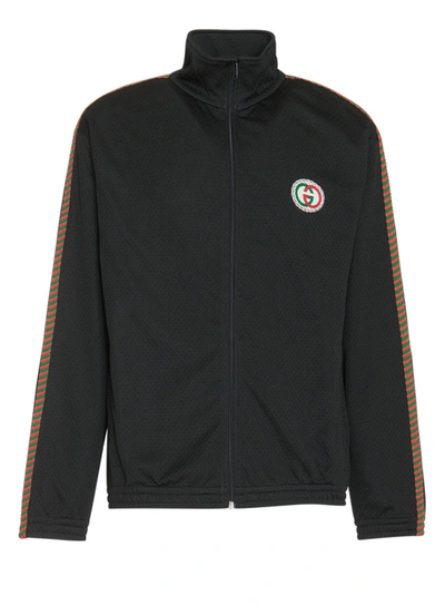 Shop Gucci Oversize Mesh Jacket With Patch In Black/multicolor