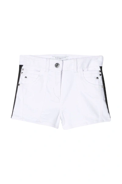 Shop Givenchy Kids Side Band Denim Shorts In Bianco