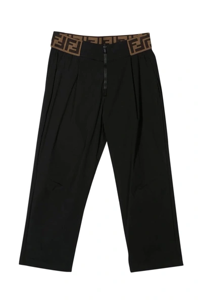 Shop Fendi Kids Pants With Ff Band In Black