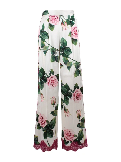 Shop Dolce & Gabbana Silk Trousers In Cream /mullticolor