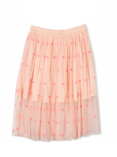 Shop Stella Mccartney Heart-embroidered Tulle Skirt In Cipria