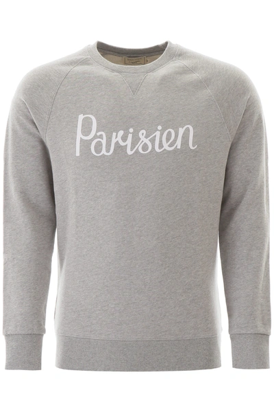 Shop Maison Kitsuné Parisien Print Sweatshirt In Grey Melange
