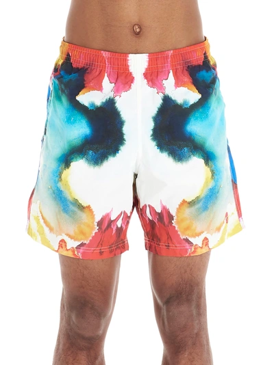 Shop Alexander Mcqueen Ink Flower Swimsuit In Ivory/multicolor