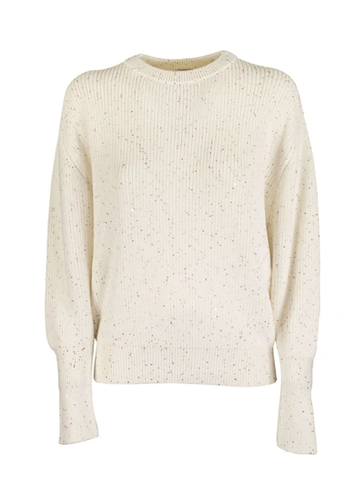 Shop Brunello Cucinelli Crewneck Sweater Cotton And Silk Half English Rib Dazzling Tweed In Bianco