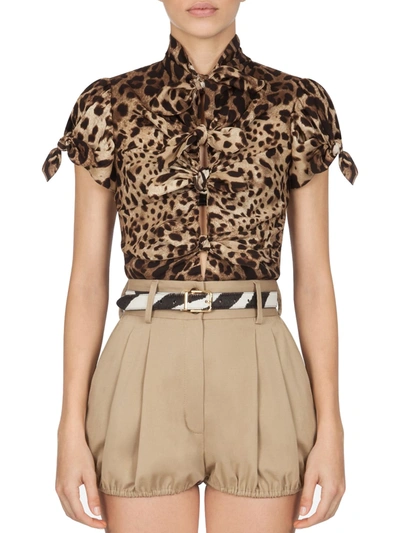 Shop Dolce & Gabbana Leopard Print Silk Top In Zp
