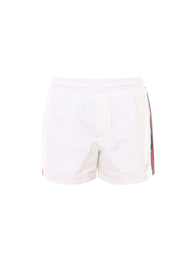 Shop Gucci Swim Trunks In White/green/red