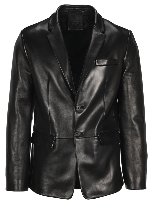 Prada Leather Blazer In Black | ModeSens