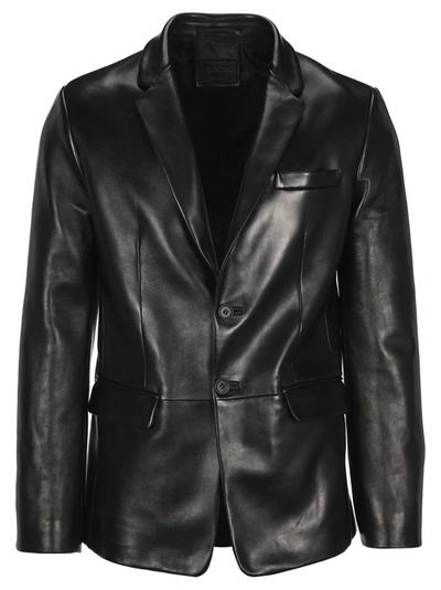 Shop Prada Leather Blazer In Black