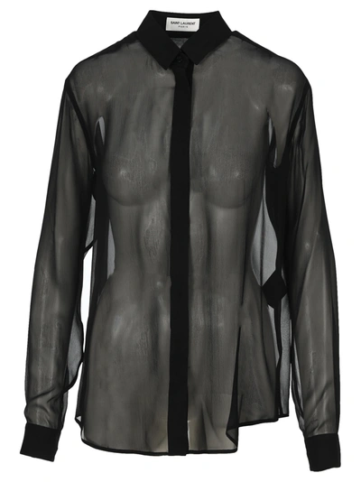 Shop Saint Laurent Silk Sheer Shirt In Black