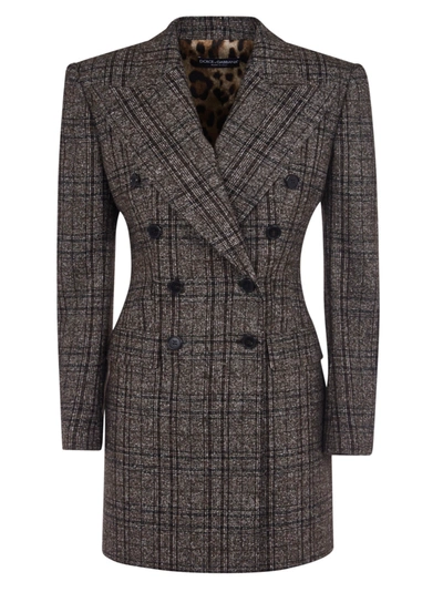 Shop Dolce & Gabbana Checked Double-breasted Long Blazer