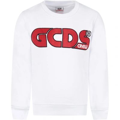 Shop Gcds White Sweatshirt For Kids With Logo In Bianco