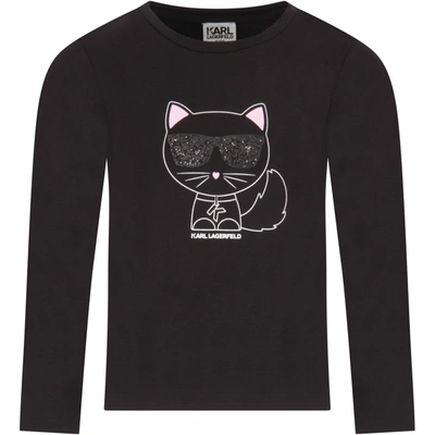 Shop Karl Lagerfeld Black T-shirt For Girl With Colorful Choupette In Nero