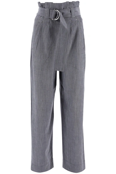 Shop Ganni Melange Paperbag Trousers In Grigio