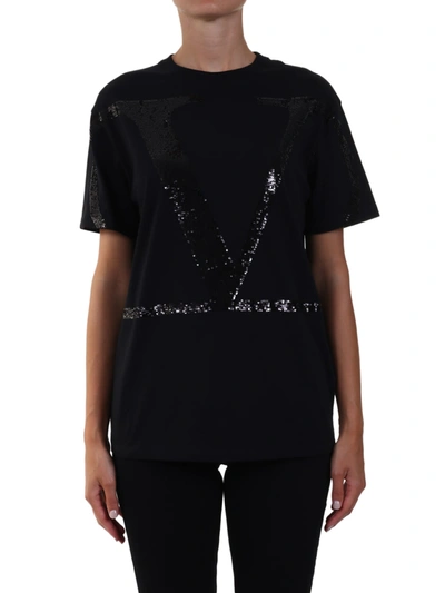 Shop Valentino T-shirt V Logo Sequins In Nero