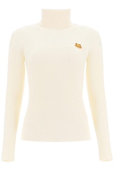 Shop Kenzo Turtleneck Sweater With Tigher Patch In Beige