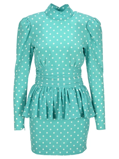 Shop Alessandra Rich Polka-dot Dress In Turquoise