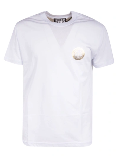 Shop Versace Jeans Couture Round Chest Logo T-shirt In White/gold