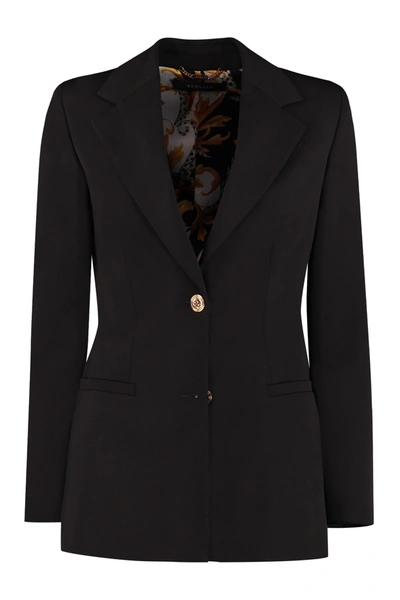 Shop Versace Granite Stretch Wool Blazer In Nero