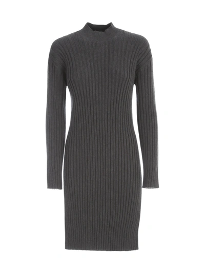 Shop Kenzo Ribbed Short Dress In Anthracite