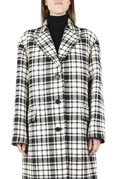 Shop Miu Miu Oversized Coat In Virgin Wool With Checked Motif