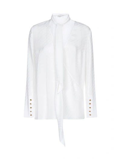 Shop Givenchy Pussy-bow Neck Silk Jacquard Blouse In Off White