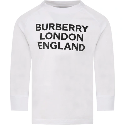 Shop Burberry White T-shirt For Kids With Logo