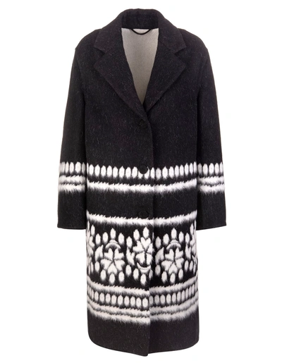 Shop Ermanno Scervino Long Jacquard Coat With Floral Inlays