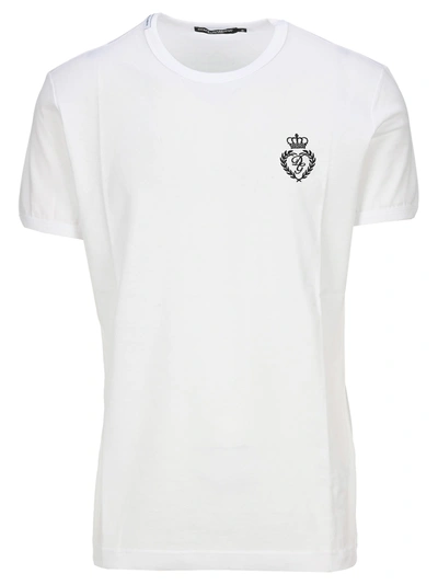 Shop Dolce & Gabbana Embroidered Logo T-shirt In Bianco