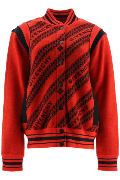 Shop Givenchy Teddy Jacket With Logo In Rosso/nero