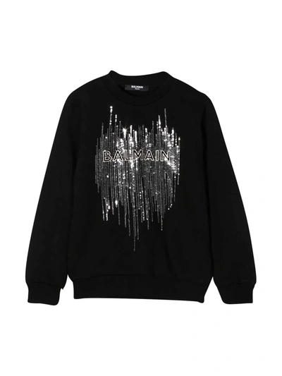 Shop Balmain Black Sweatshirt With Frontal Application In Nero.