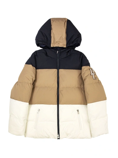 Shop Brunello Cucinelli Multicolor Nylon Down Jacket And Hood In Blue/beige/white