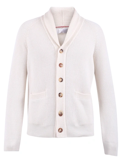 Shop Brunello Cucinelli Ribbed Knit Cardigan In Bianco