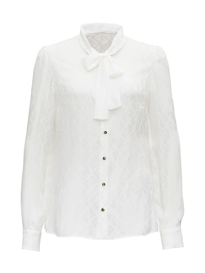 Shop Dolce & Gabbana Jacquard Shirt With Bow In Bianco