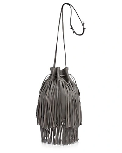 Loeffler Randall 'industry' Fringe Leather Bucket Bag In Dark Gray/ Light Gray