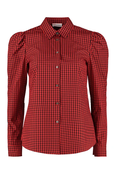 Shop Red Valentino Long Sleeve Cotton Blend Shirt In Rosso