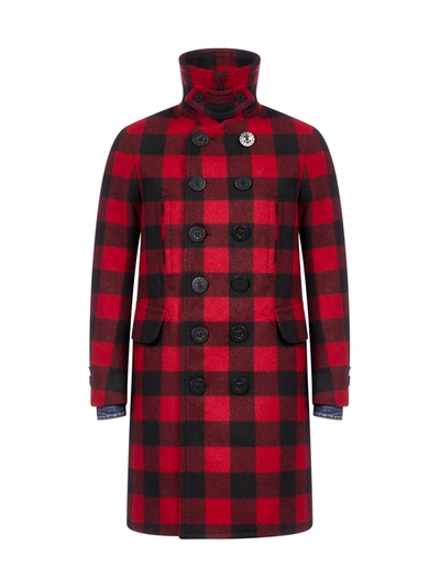 Shop Dsquared2 Check-motif Double Breasted Wool Coat