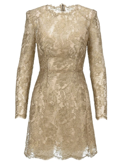 Shop Dolce & Gabbana Floral Lace Dress In Oro