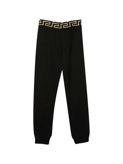 Young Versace Waistband-logo Track Pants In Nero