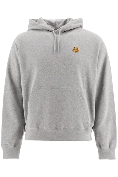 Shop Kenzo Hoodie With Tiger Patch In Gris Perle