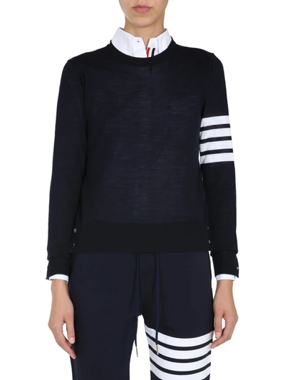 Shop Thom Browne Crew Neck Sweater In Navy