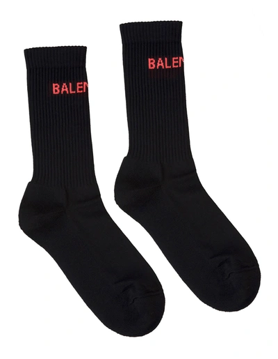 Shop Balenciaga Black Woman Socks With Red Logo In Black Red
