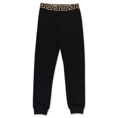 Young Versace Waistband-logo Track Pants In Nero