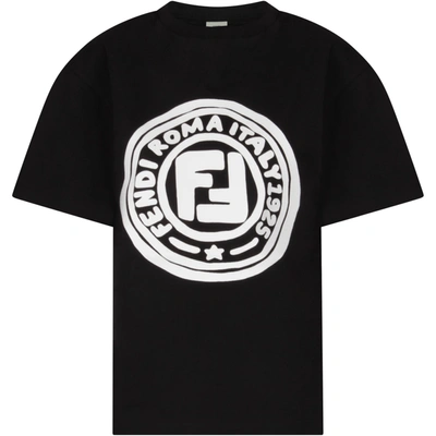 Shop Fendi Black T-shirt With White Logo For Kid In Nero
