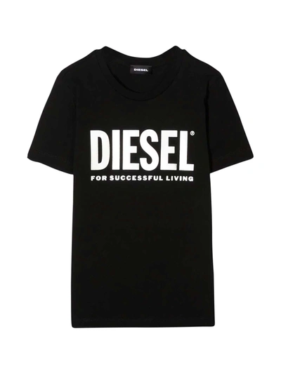 Shop Diesel Black T-shirt With White Frontal Logo In Nera