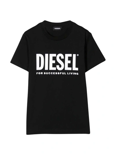 Shop Diesel Black T-shirt With White Frontal Logo