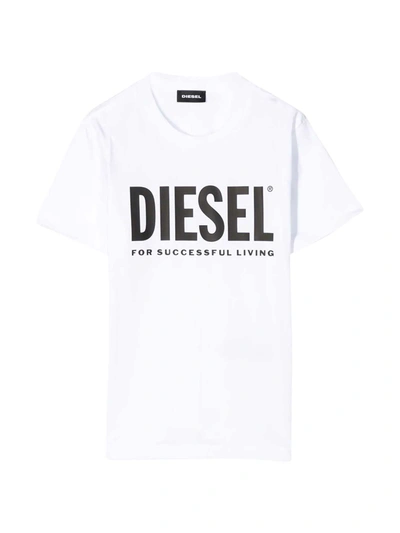 Shop Diesel White T-shirt With Black Frontal Logo