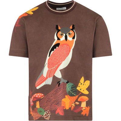 Shop Dolce & Gabbana Brown T-shirt For Boy With Owl In Marrone